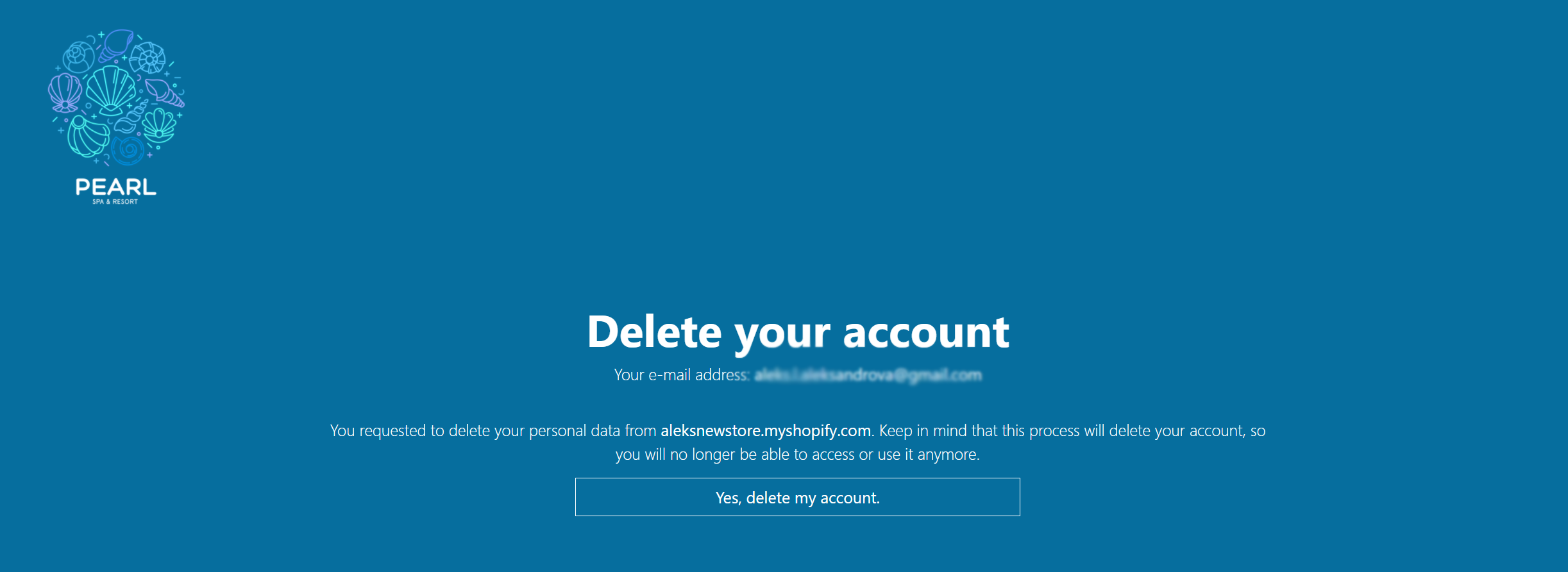 Page from where you can delete the account
