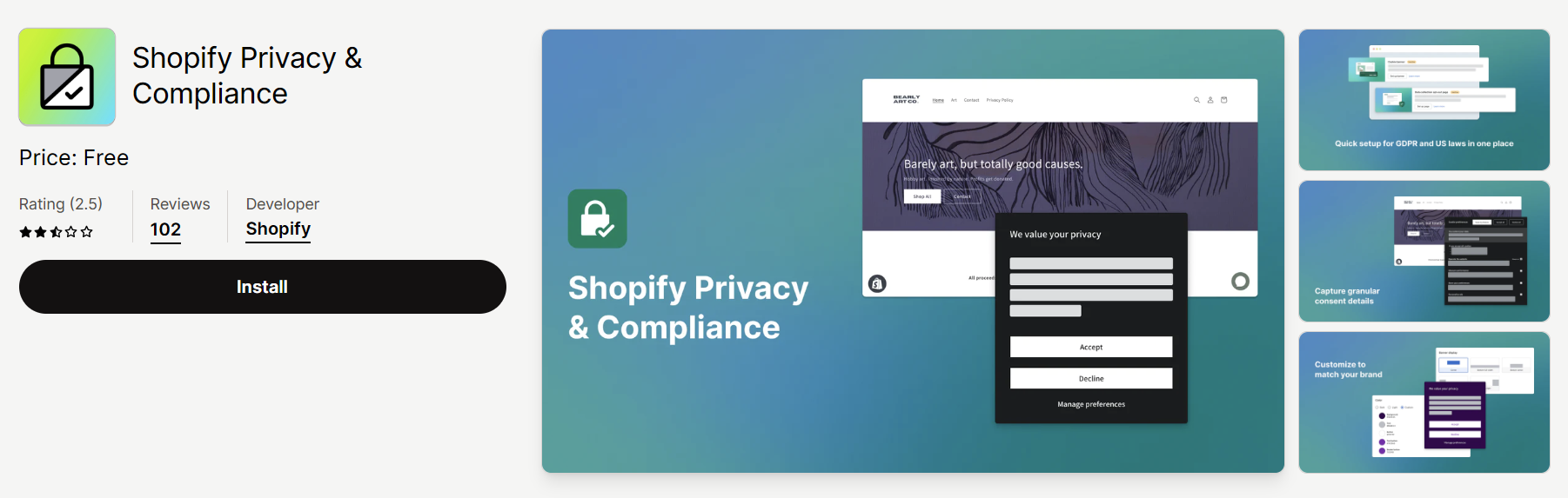 Shsopify Privacy and Compliance app