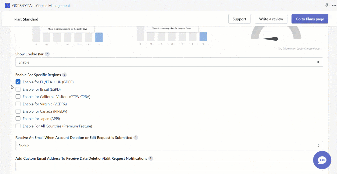 Enable for Specific regions option