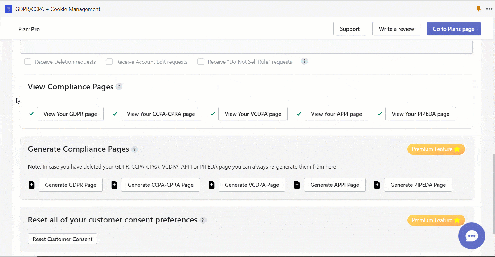 Compliance page section