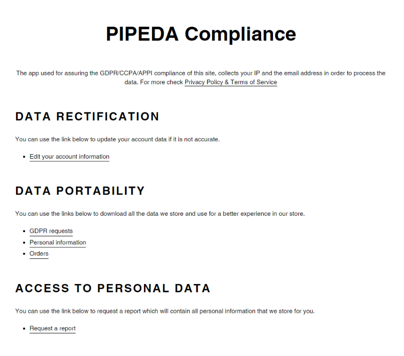 The PIPEDA Compliance page