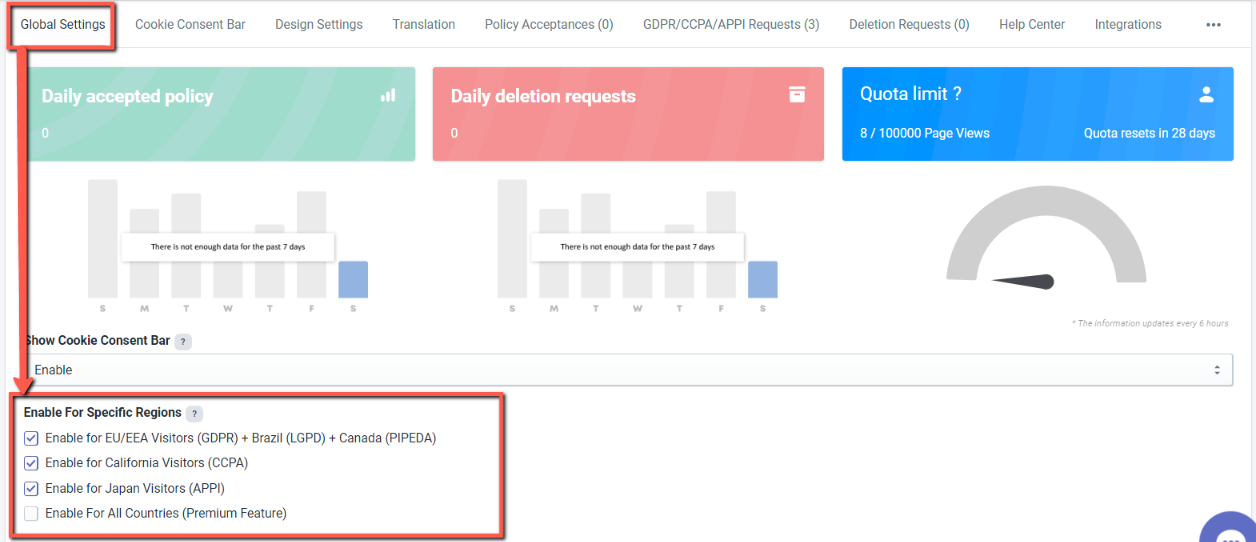 Enable app on the Dashboard
