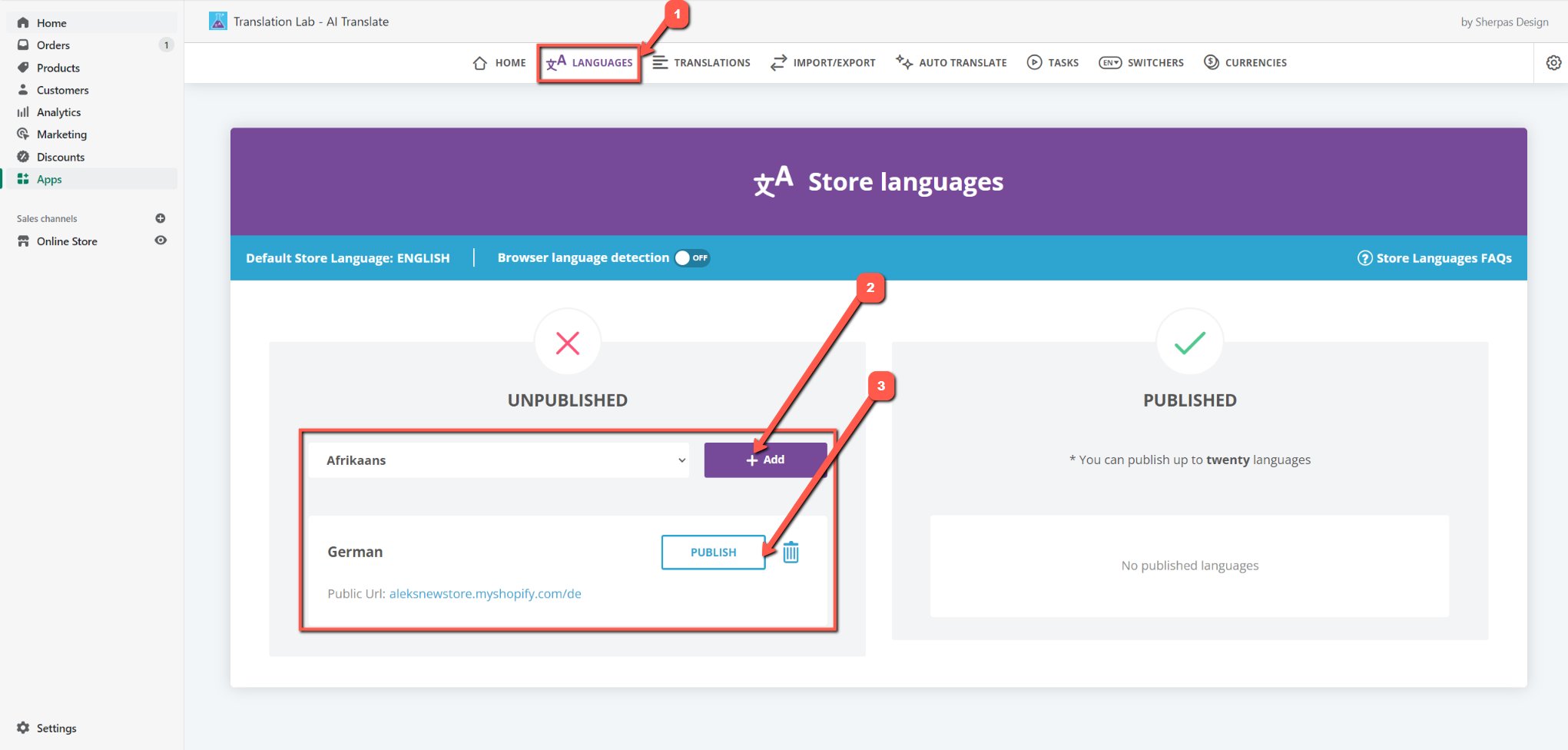 First step is adding the language you want to use in Translation Lab