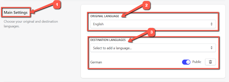 Selecting the Destination language