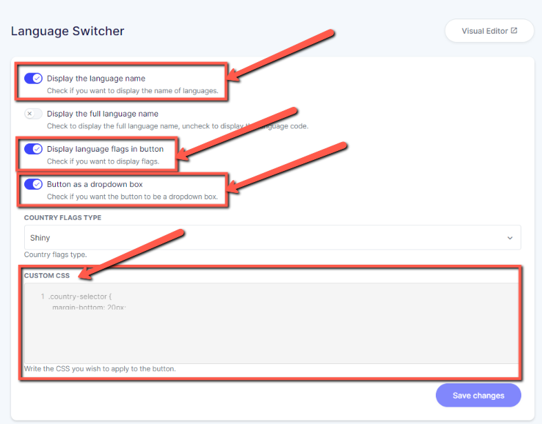 The Language Switcher with CSS code option