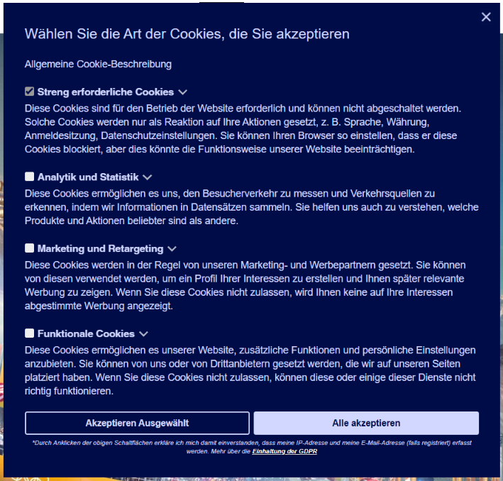 How the translated to German Consentmo Preferences Popup looks like