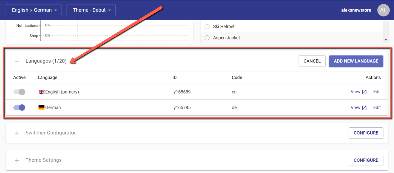 Here is how the language section looks like