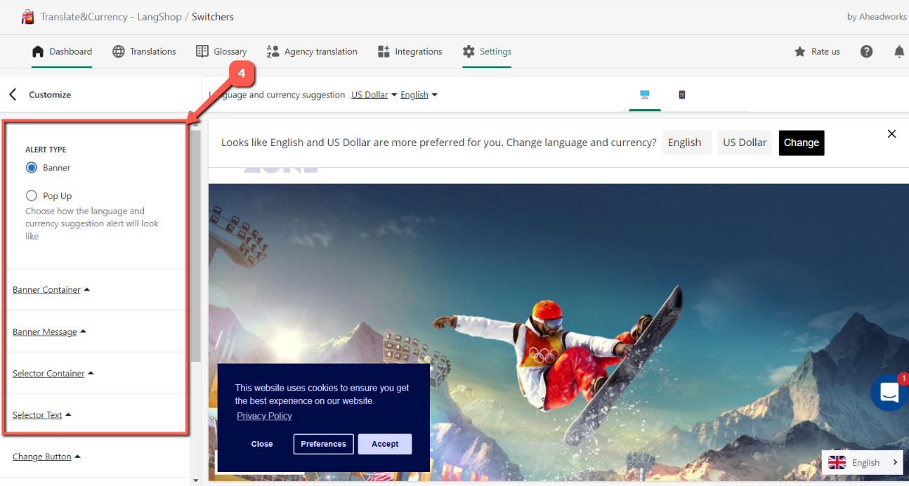 Customizing the LangShop Switcher