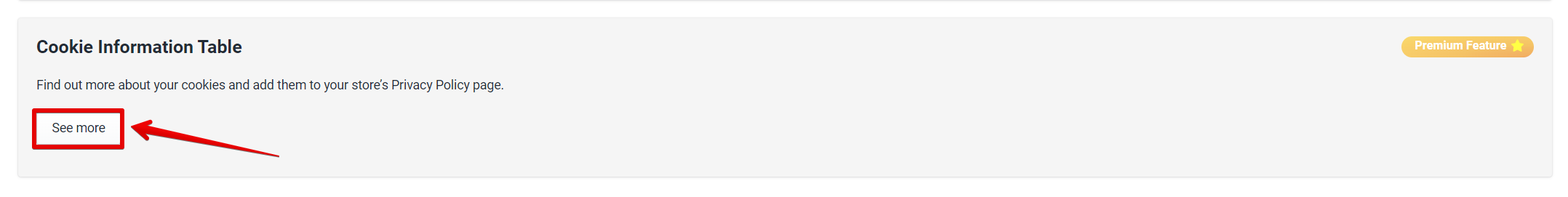 The Cookie Information Table section in the Cookie Consent Bar tab