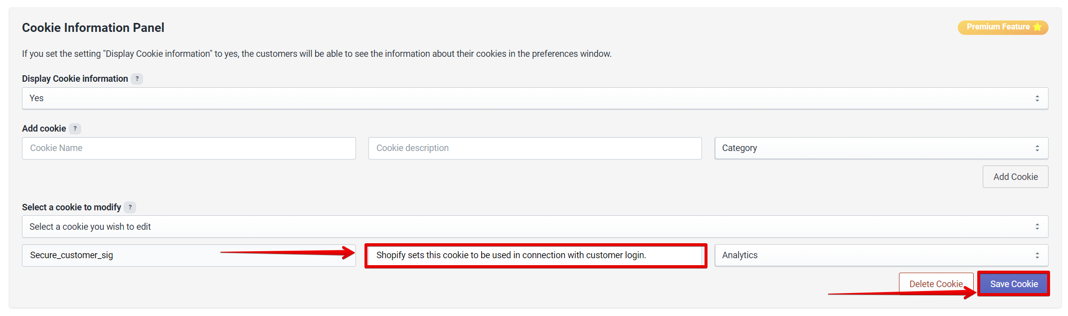 The Cookie Information Panel in Consentmo