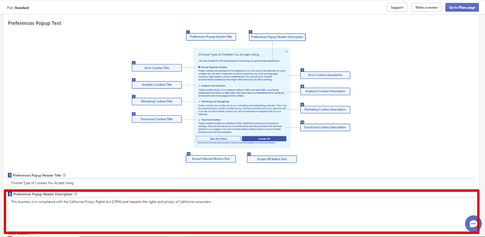 How you can add additional notices on the Preferences popup