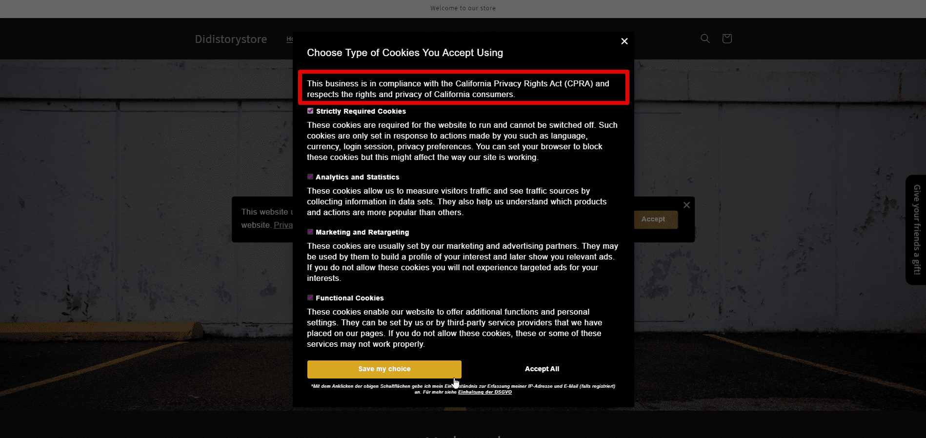 Where you can put additional notices on the Preferences popup