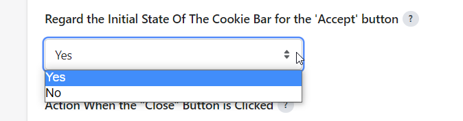 The Regard the Initial State Of The Cookie Bar for the 'Accept' button