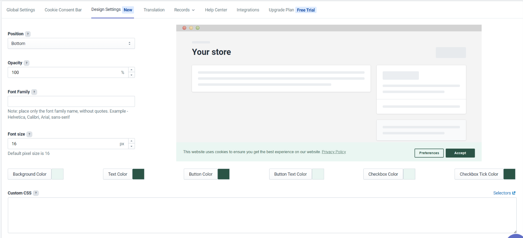 New Design Settings tab in Consentmo