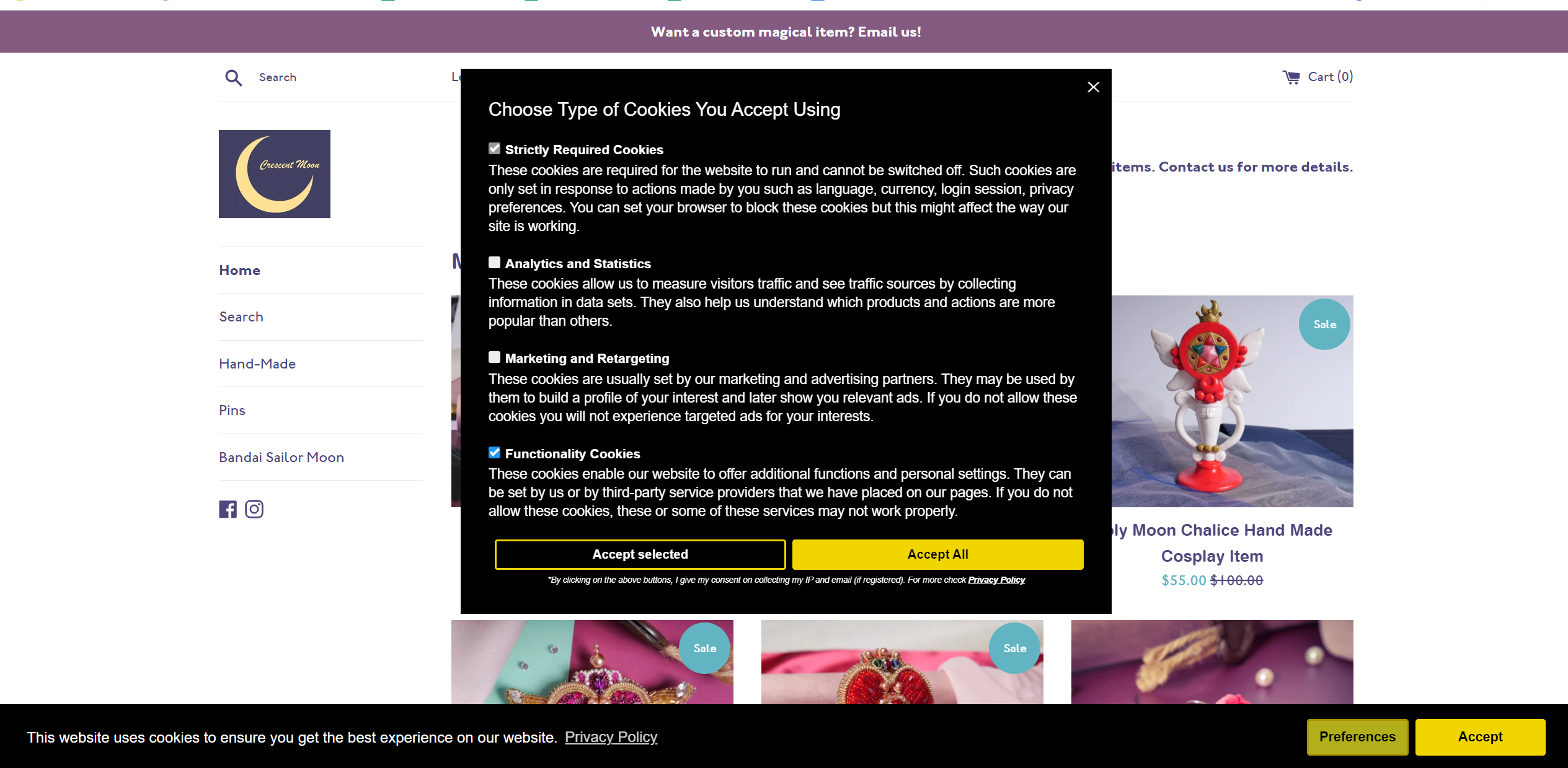 Preferences popup on desktop