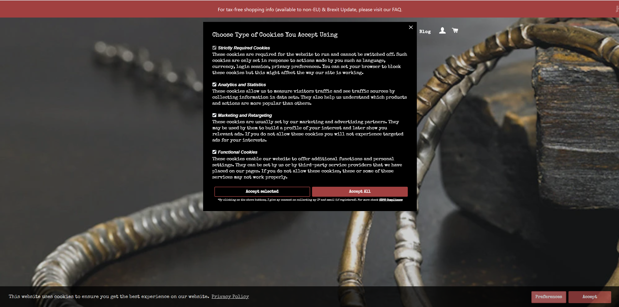 Preferences popup on desktop