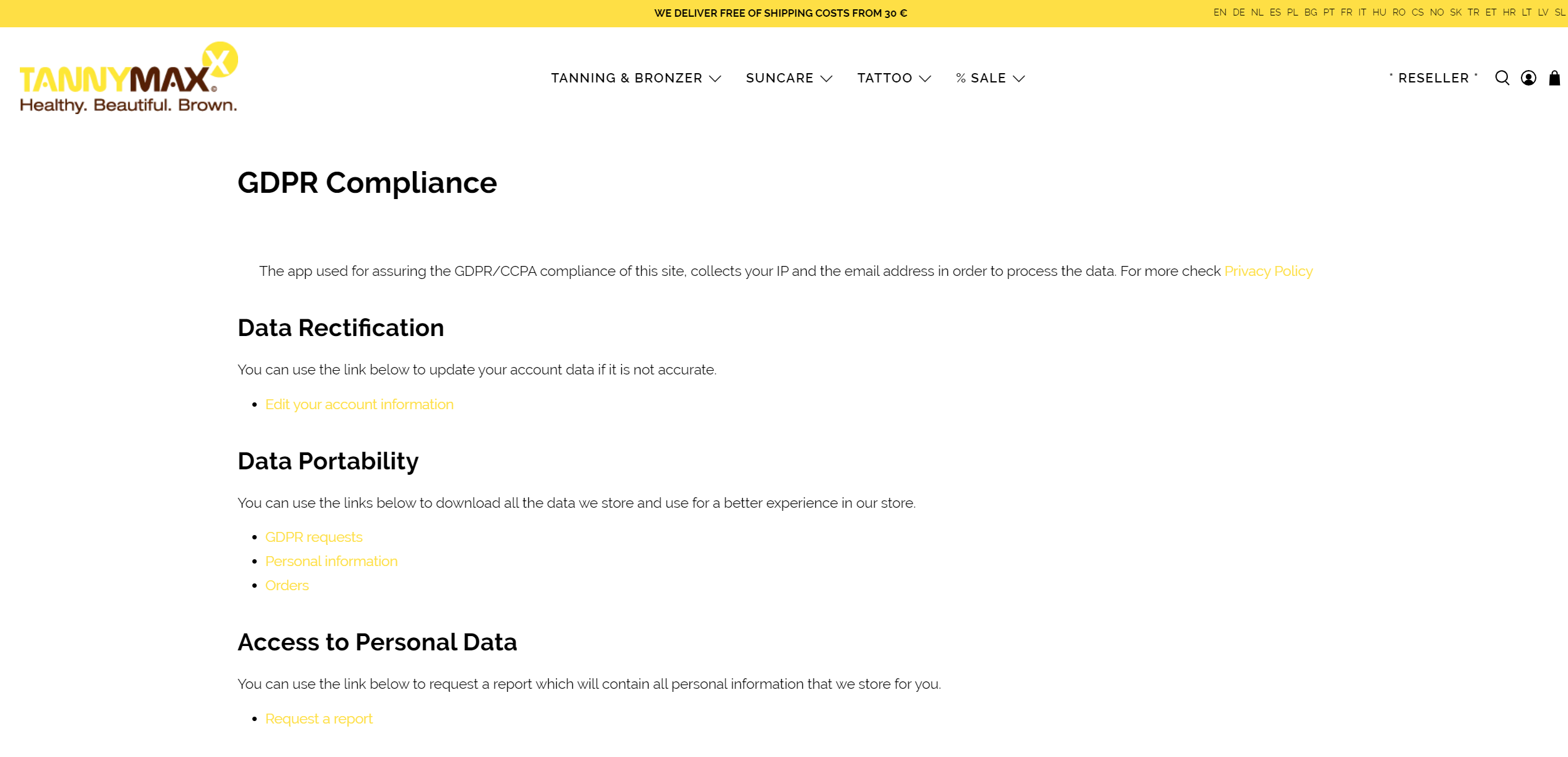 GDPR compliance page