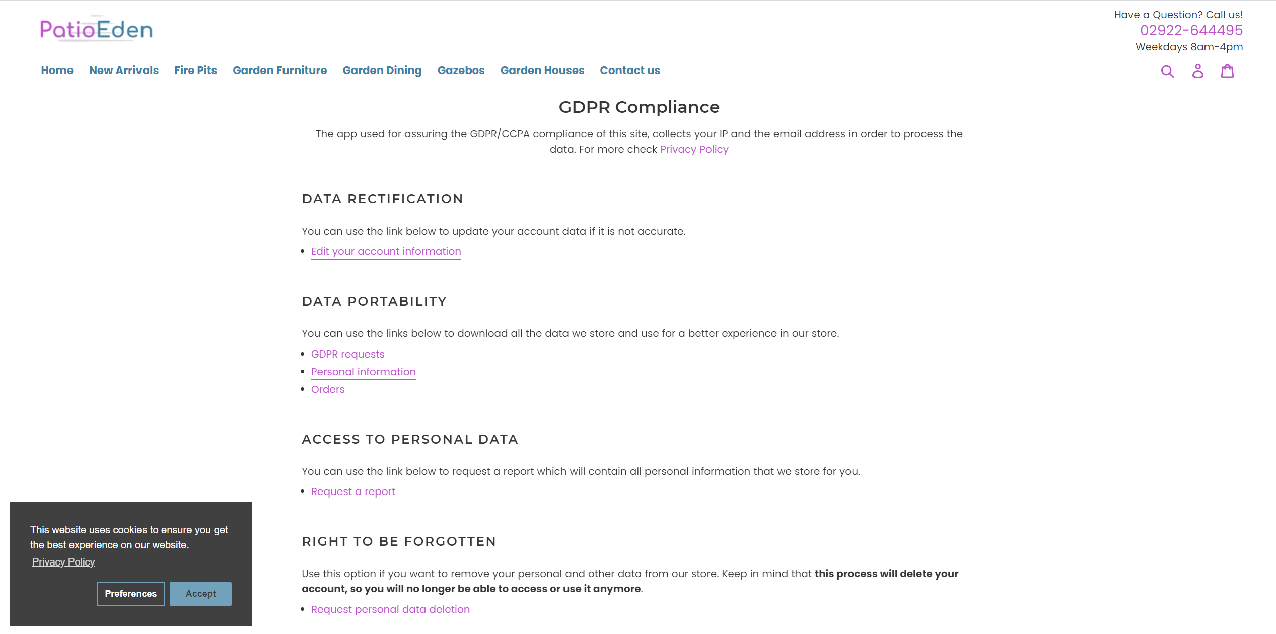 GDPR compliance page