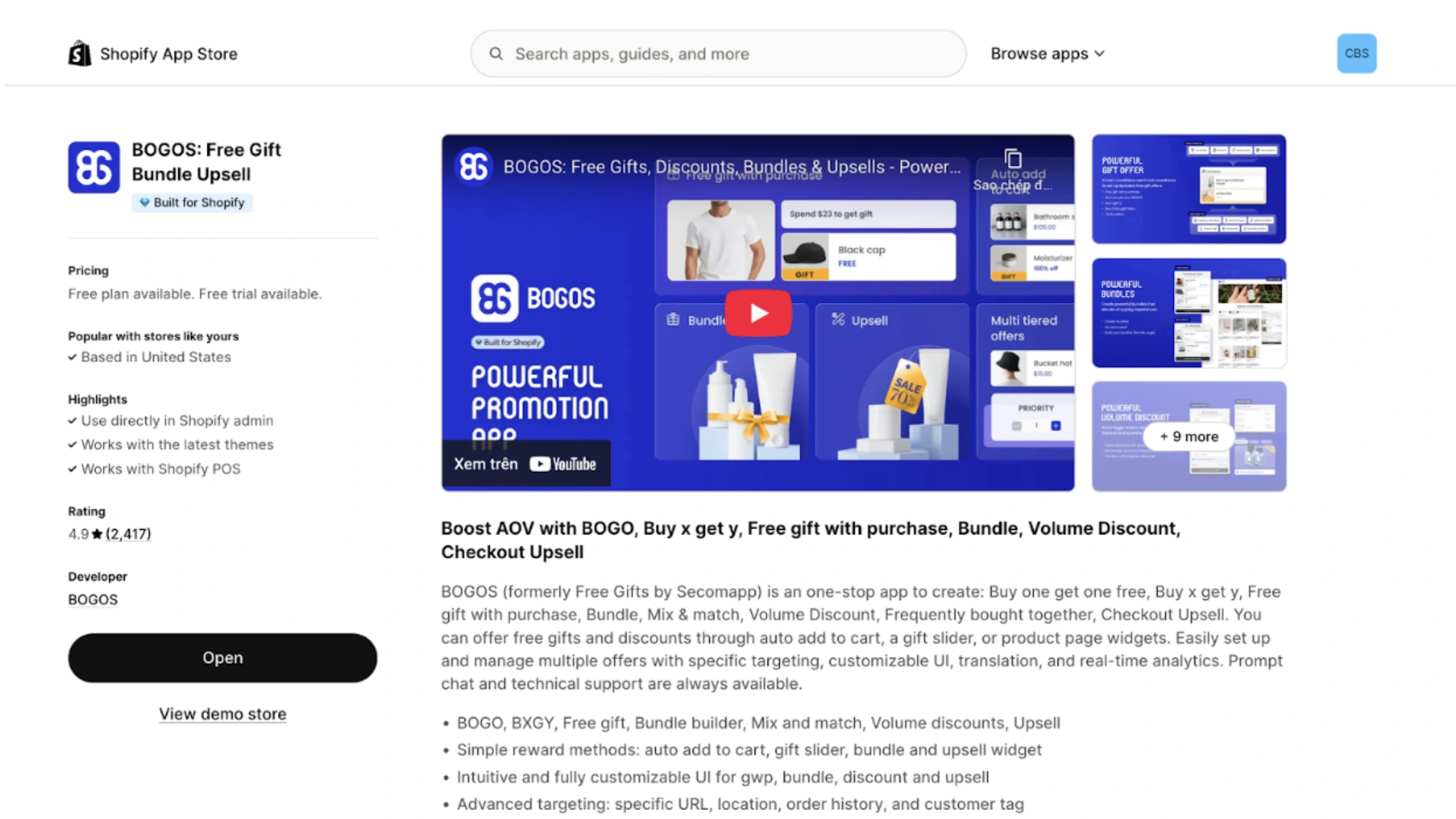 Bogos listing page.
