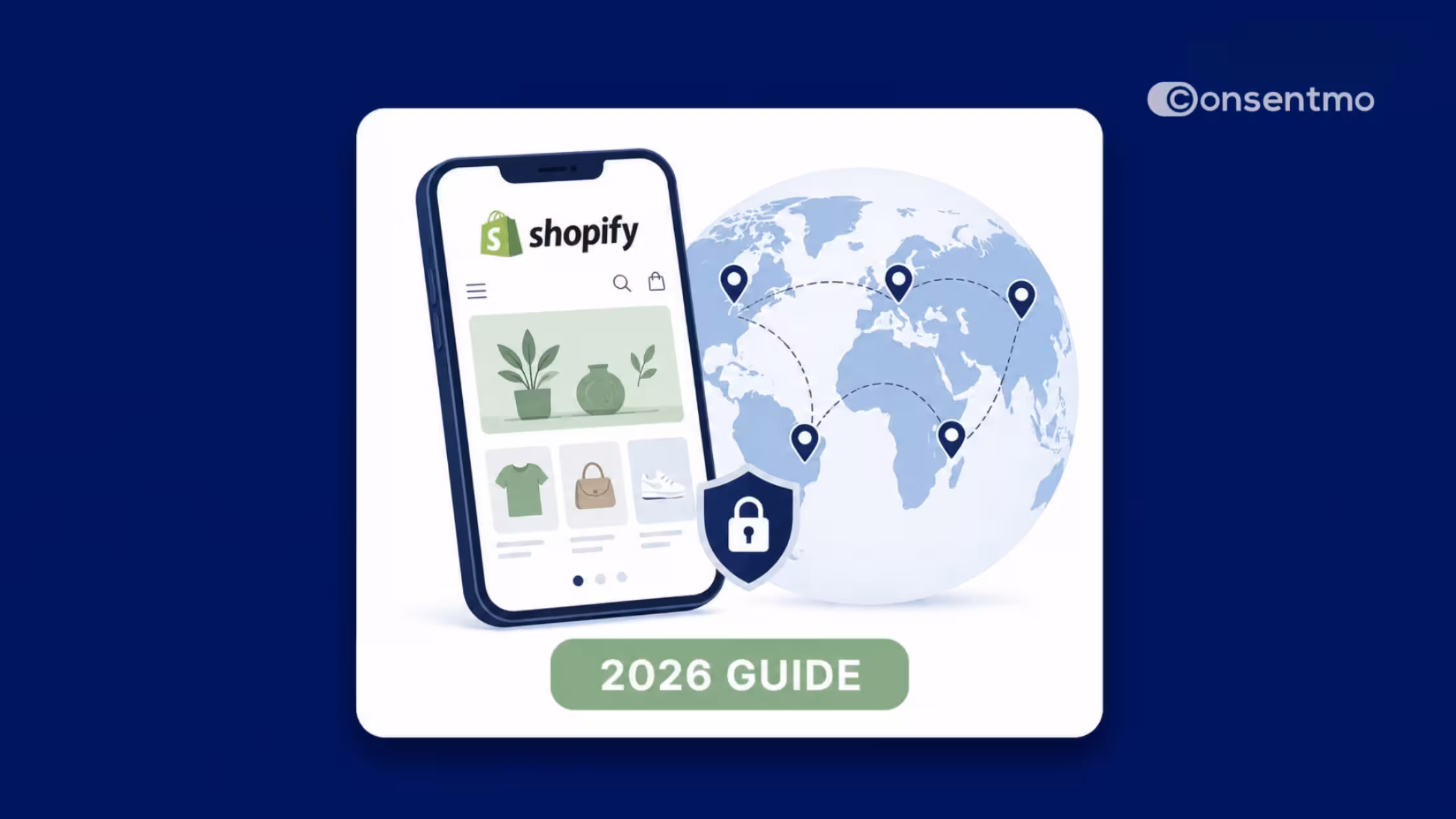 A promotional graphic highlighting a partnership with Shopney. It features a smartphone mockup displaying a cookie consent banner layout tailored for mobile shopping apps, illustrating how merchants can maintain data privacy compliance on iOS and Android d