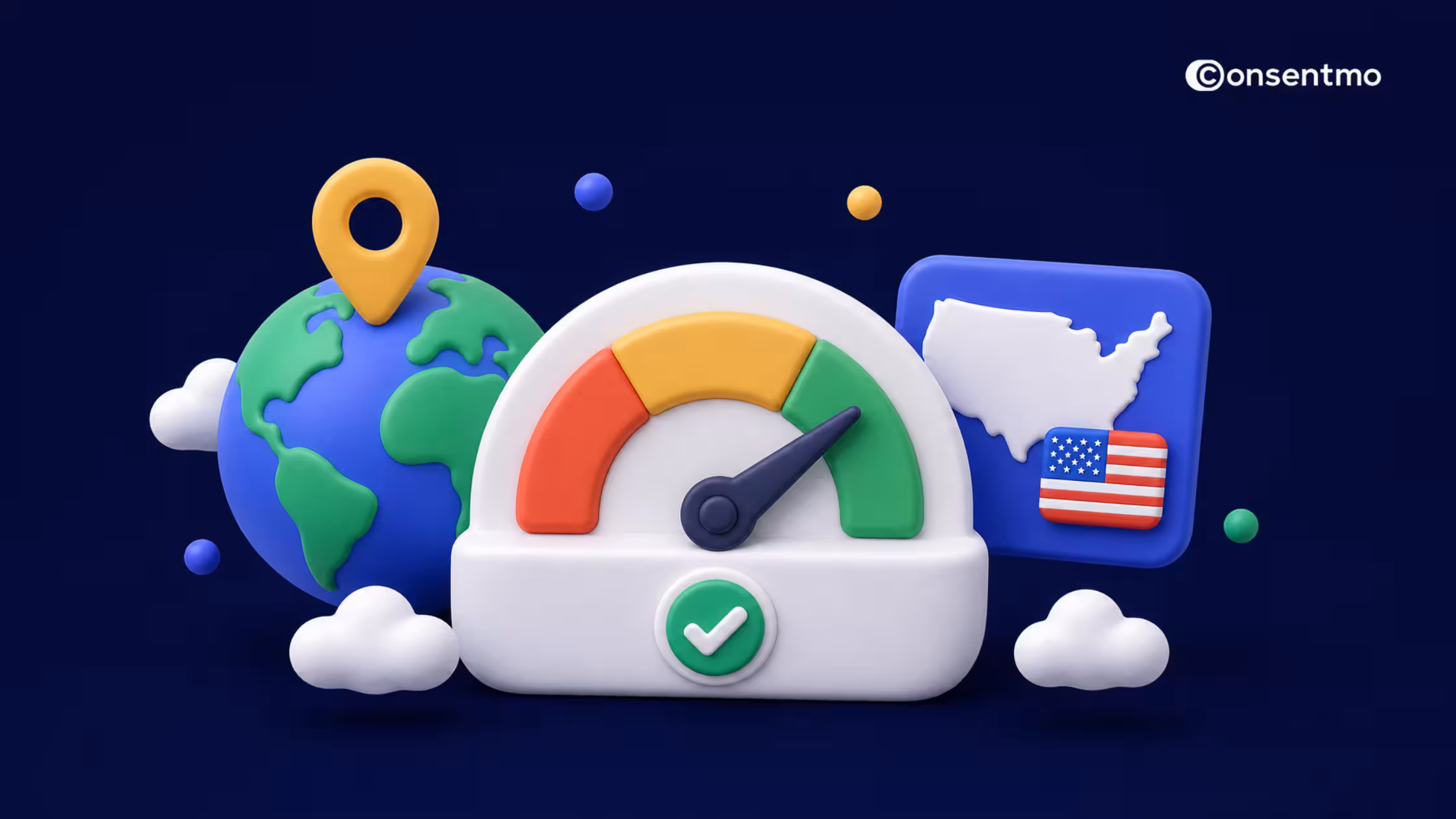 A promotional banner titled "April Releases" with a subtitle that reads "Discover the latest updates in Consentmo." It features a central illustration of an analytics dashboard with a circular progress gauge and bar charts, framed by floating decorative ic