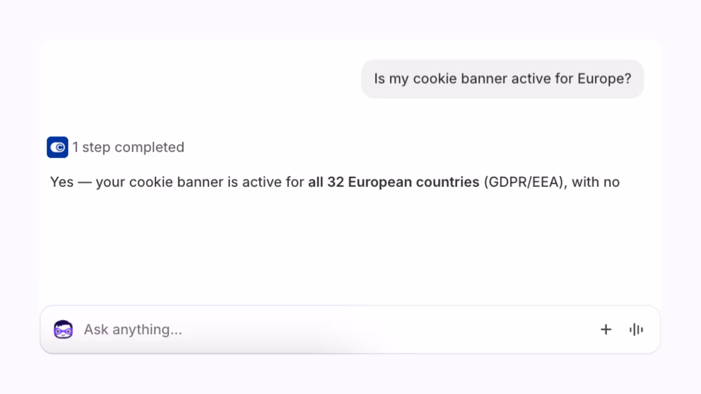 Consentmo Sidekick integration answering whether a cookie banner is active for Europe.