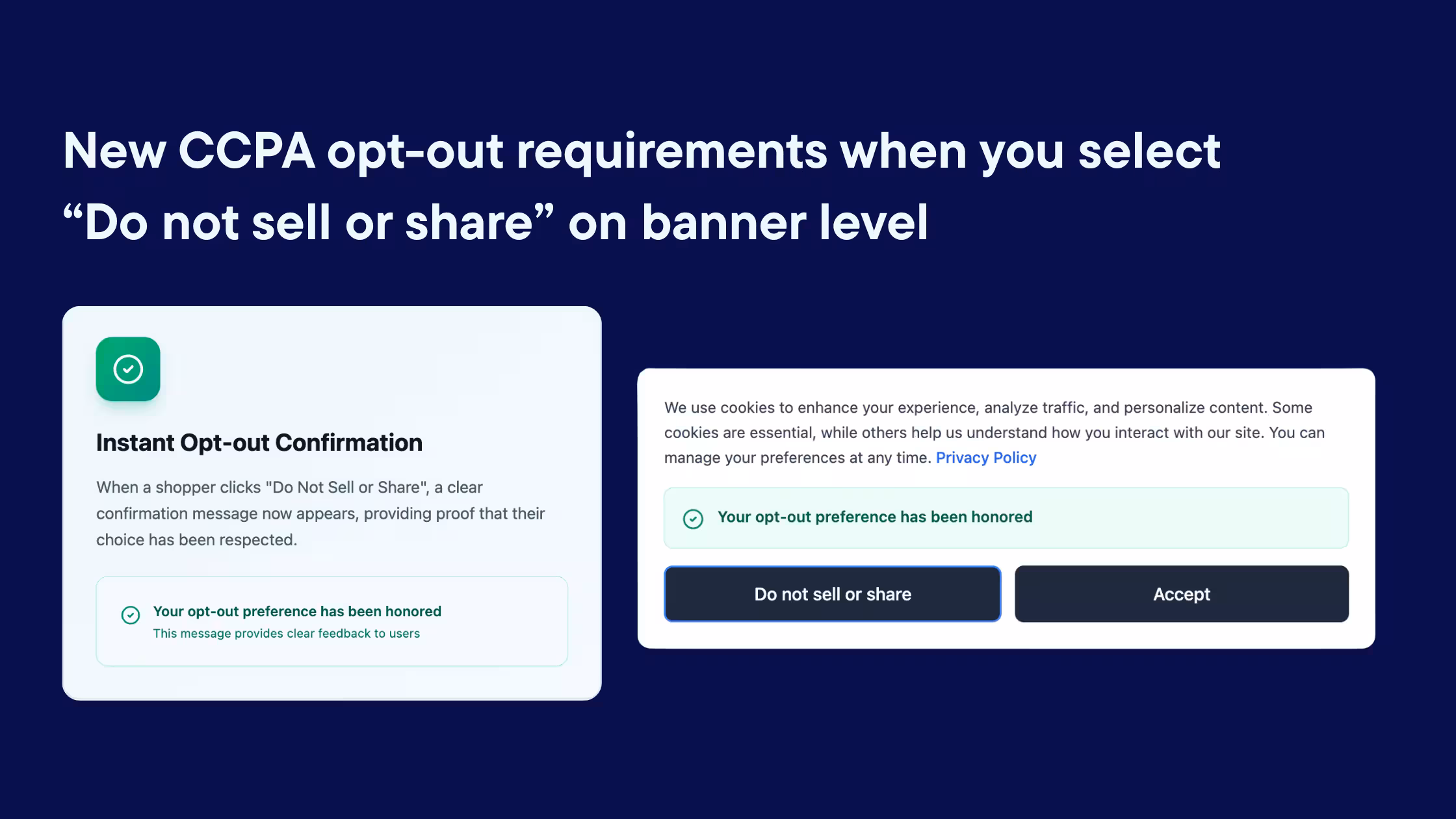 CCPA opt-out banner update showing instant confirmation after selecting “Do not sell or share.”