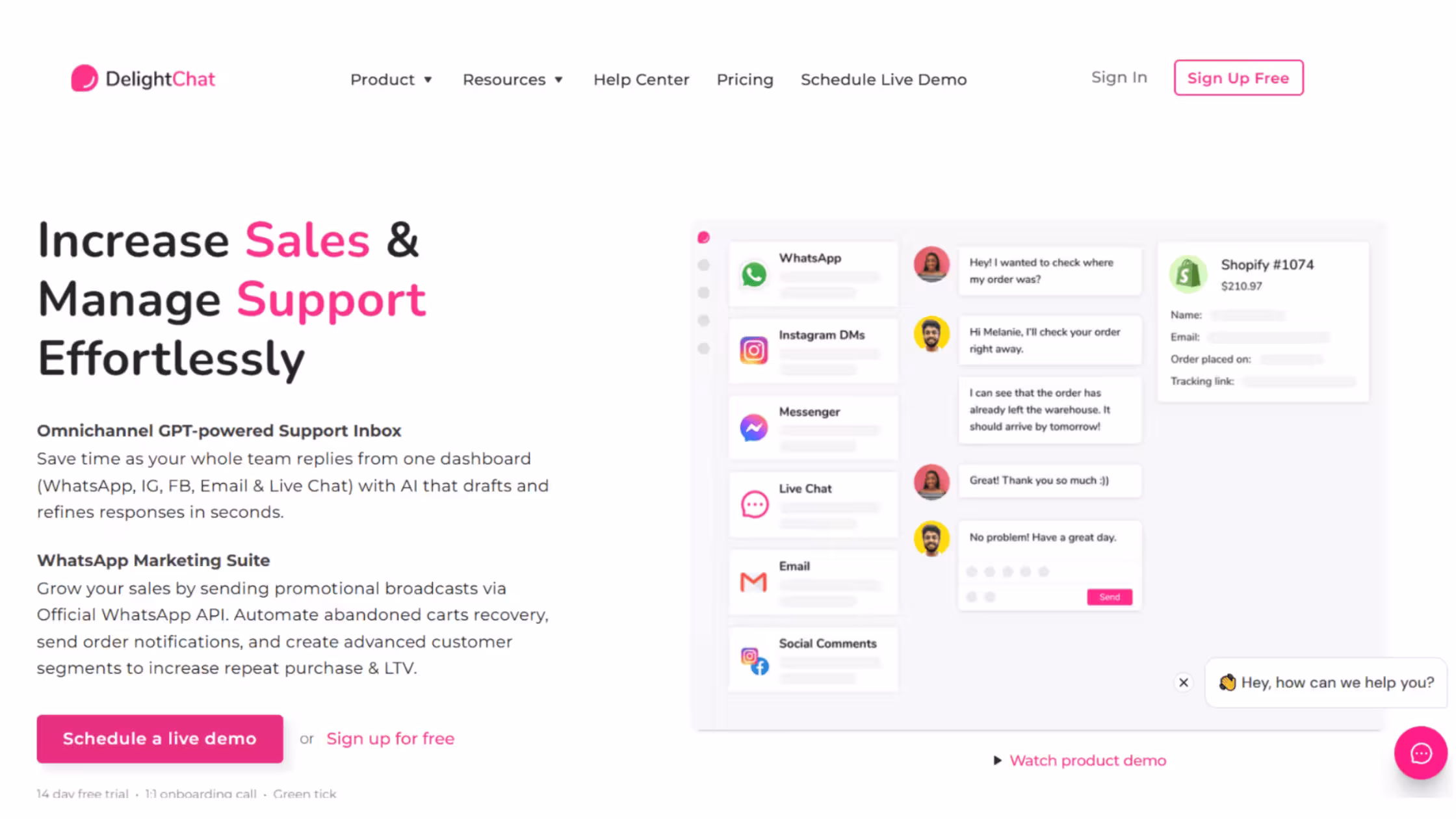 DelightChat omnichannel customer support platform for Shopify sales and messaging.