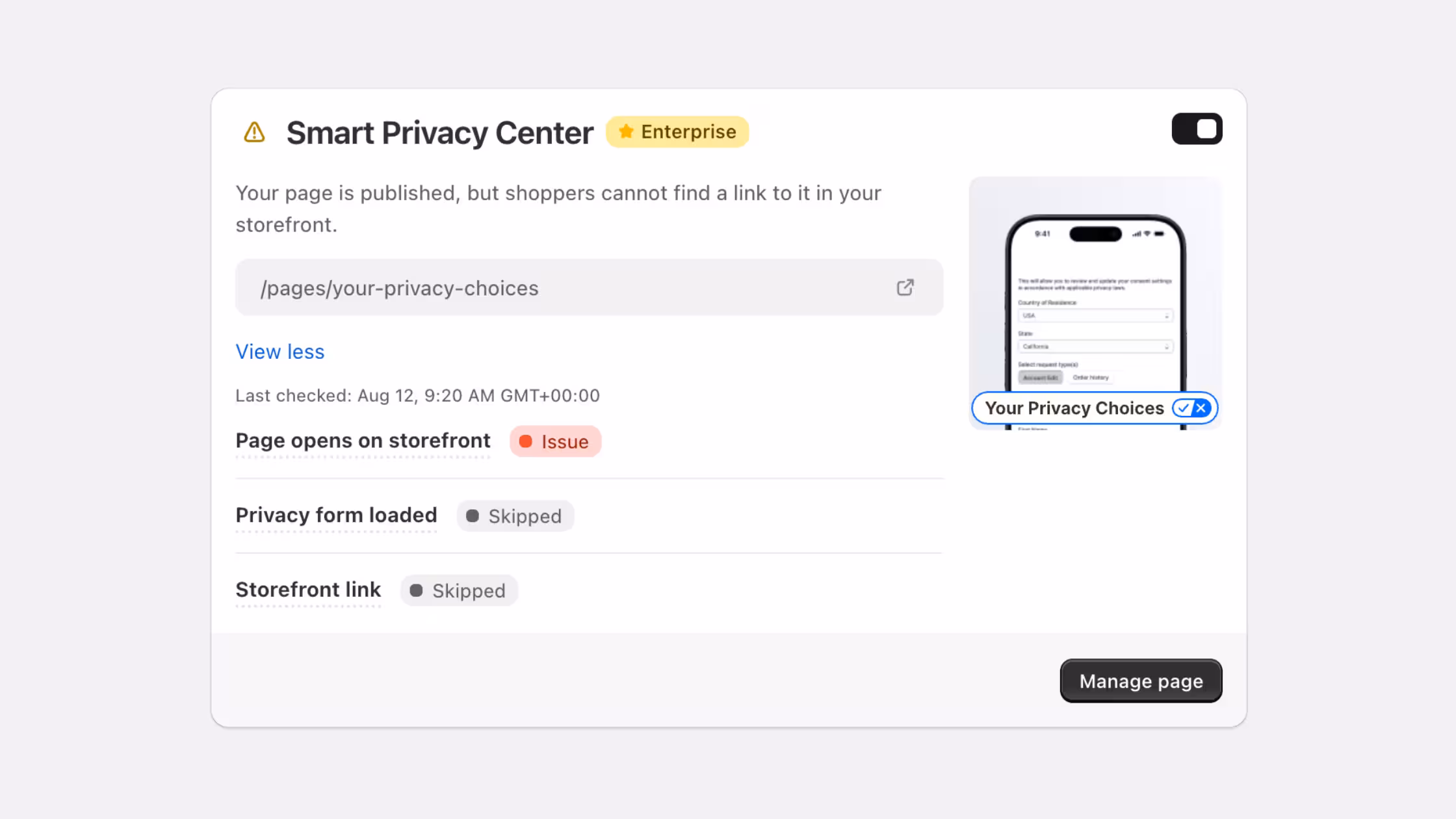 Consentmo Smart Privacy Center monitoring issue.