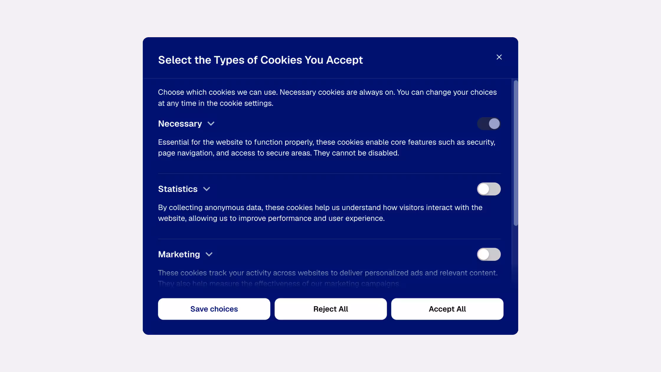 Consentmo cookie banner preferences view