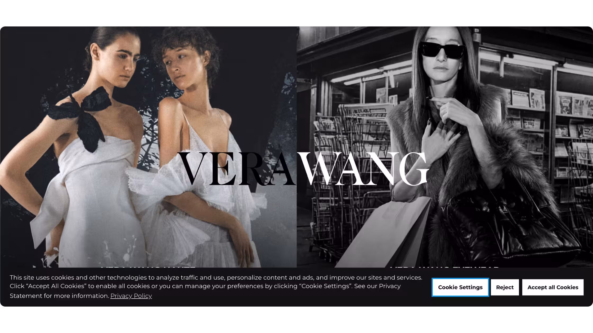 Vera Wang cookie consent banner by Consentmo