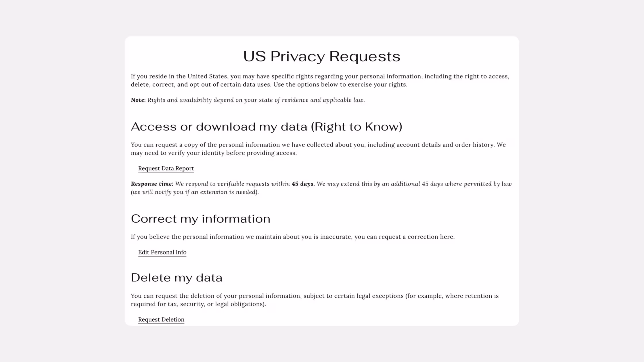 US privacy request page by Consentmo