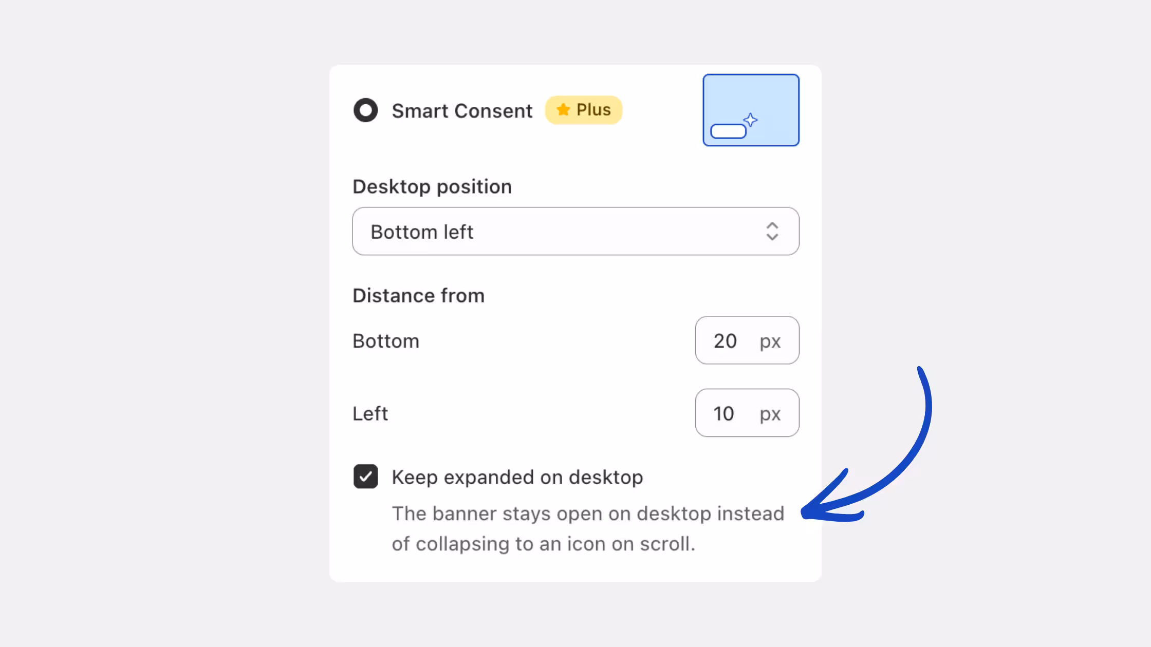 Smart Consent desktop banner settings by Consentmo