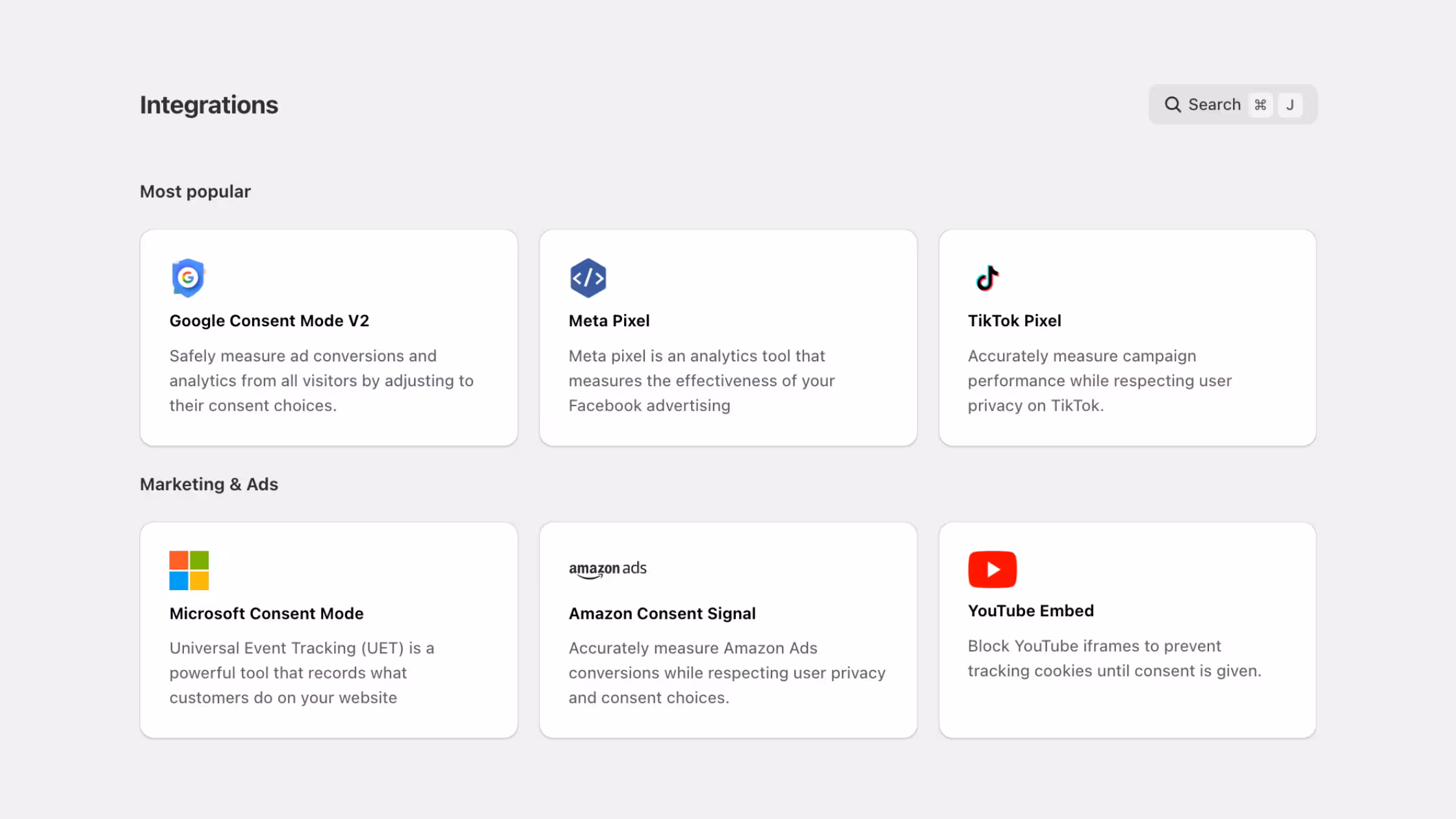 Consentmo integrations for Google, Meta, TikTok, Microsoft and more