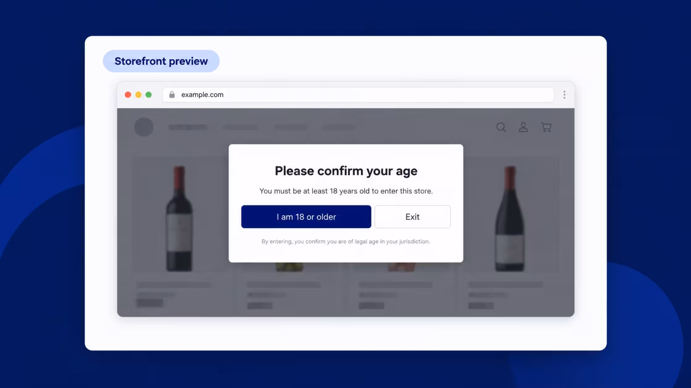 Consentmo Age Gate storefront popup requiring visitors to confirm they meet the minimum age.