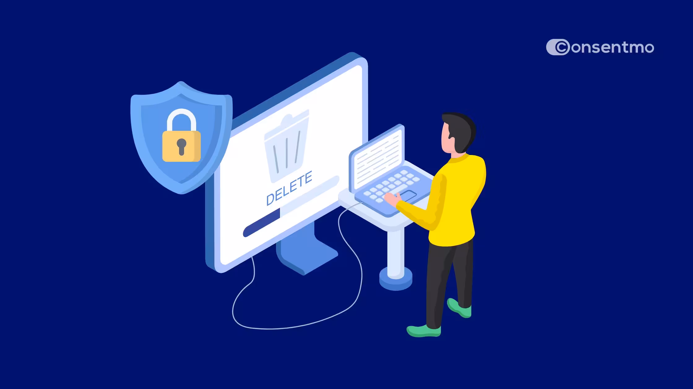 Consentmo DSAR data deletion request illustration showing secure customer privacy rights and personal data removal.