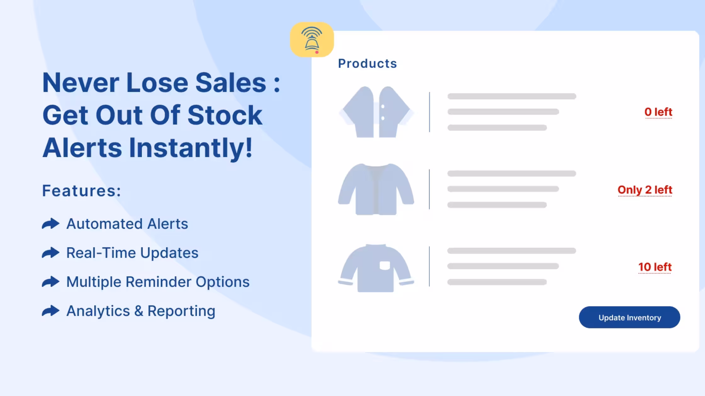 Notim Out-of-stock inventory alerts and notifications for Shopify stores