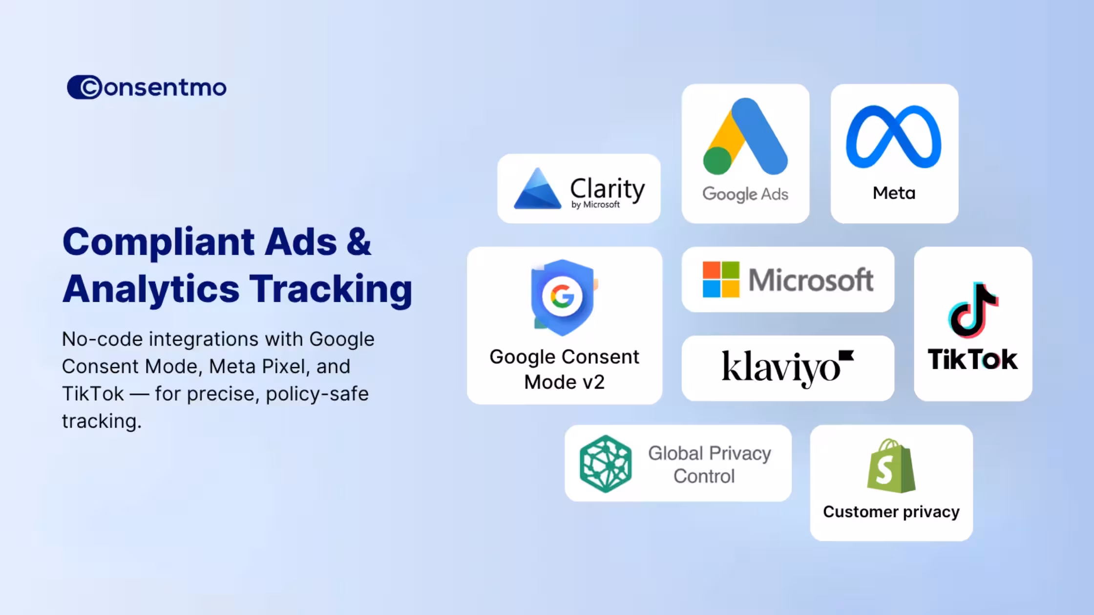 Consentmo compliant ads and analytics tracking integrations for Shopify