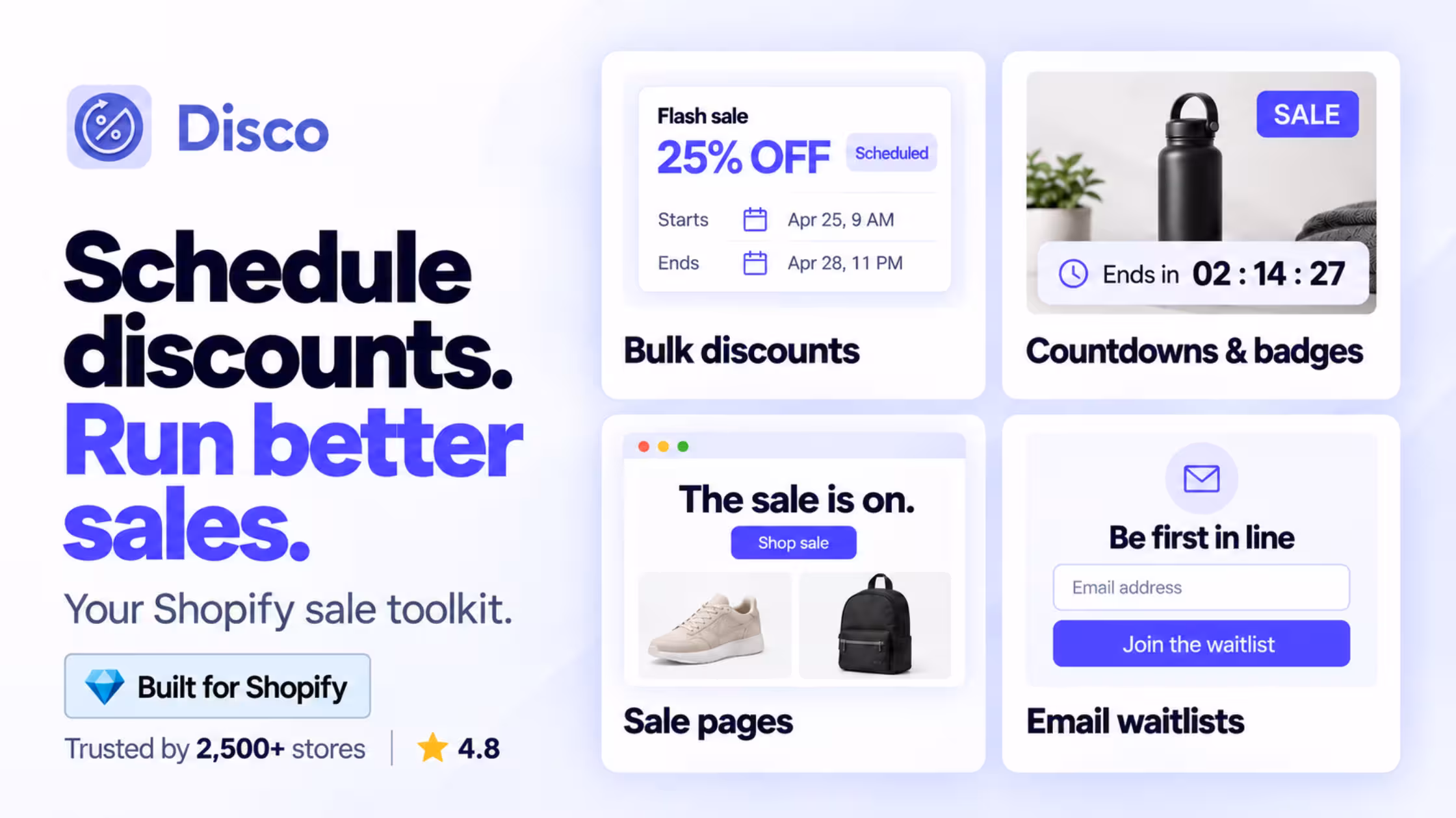 Disco: schedule BFCM discounts and flash sales in advance - listing page.