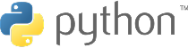 Python programming language logo with blue and yellow stylized snake icon.