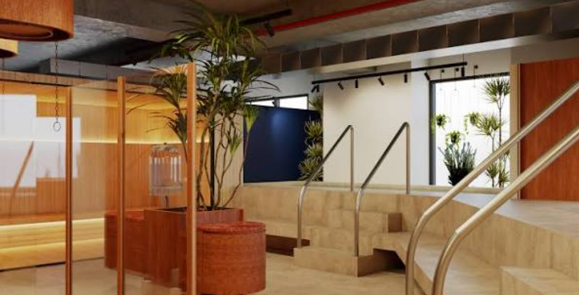The Contrast Club's indoor sauna and stairwell in Damansara Heights