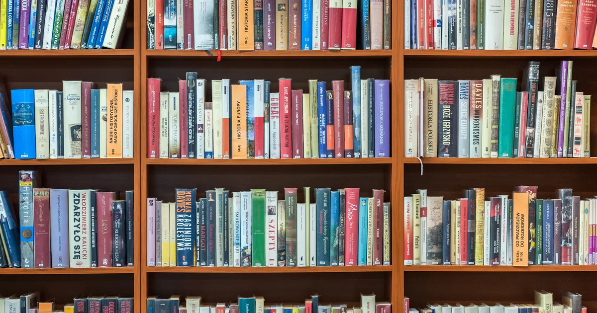 Rows of bookshelves in a library