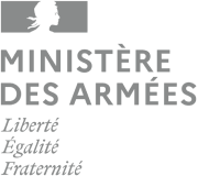 Logo of Ministère des Armées featuring a stylized profile of Marianne and the text 'MINISTÈRE DES ARMÉES' with the French motto 'Liberté, Égalité, Fraternité'.