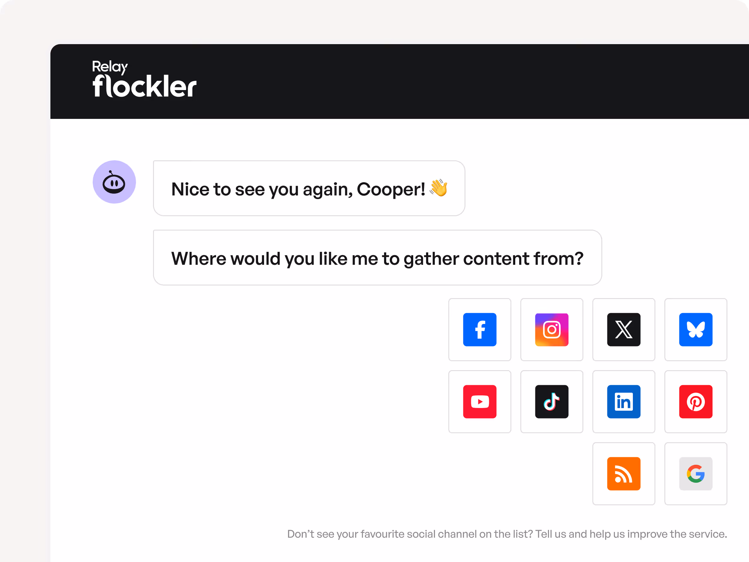 A screenshot from the Flockler dashboard showing the initial steps.