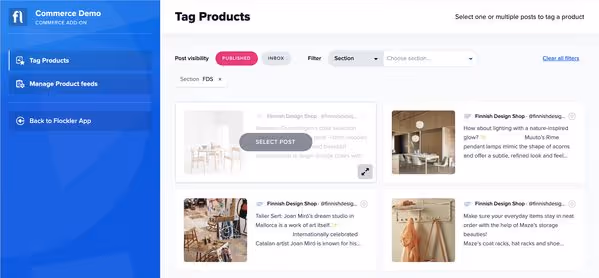 Selecting an Instagram image to tag with a product