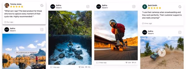 A social media wall with Google Reviews and Instagram posts