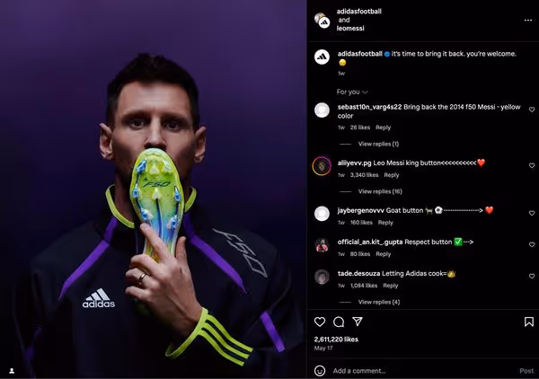 An example of sponsorships in sports marketing: Lionel Messi collaborating with Adidas