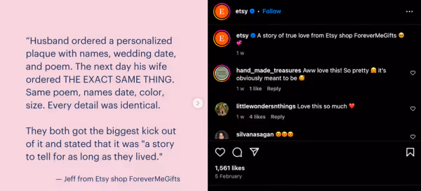 User generated content example from Esty