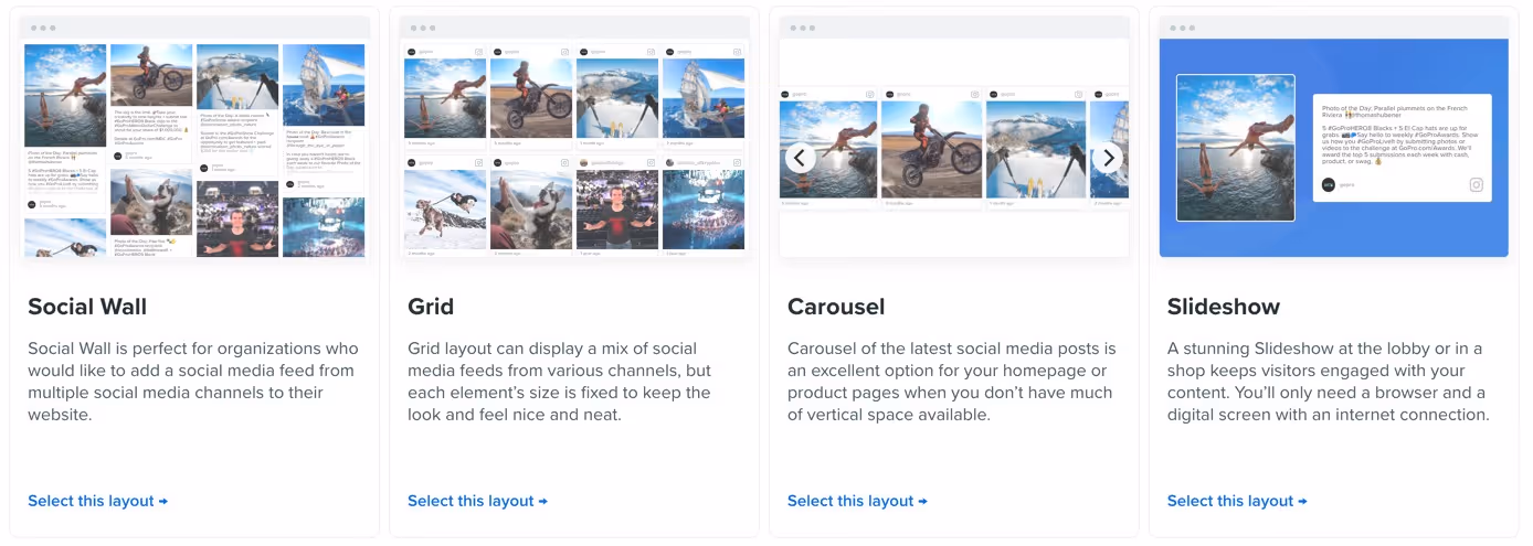 Select a social media feed layout on the Flockler app