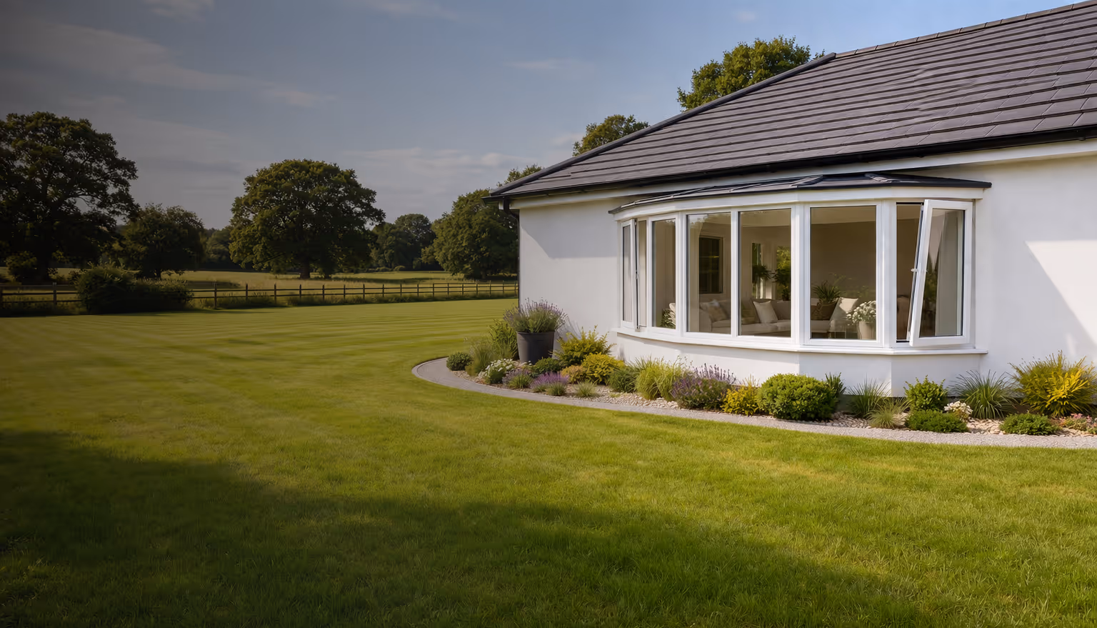 White bay windows fitted to a modern home